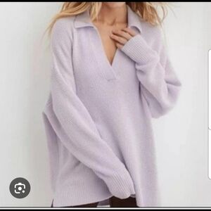 AERIE Cozy Up Waffle Sweater Size Medium Lavender Color Lightweight